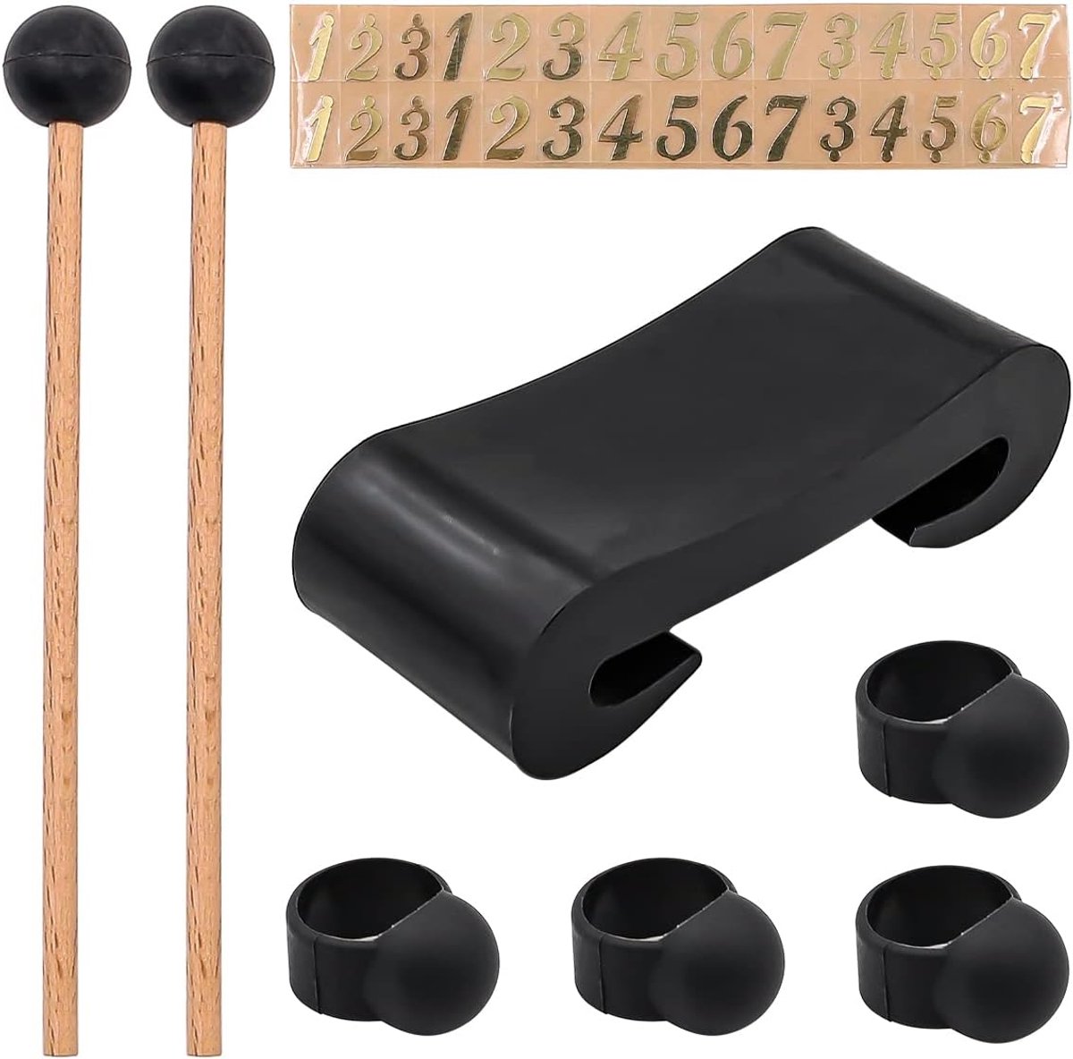 SnelShoppen - 9-delig Accessoire Set voor Tongdrums, Hamer, Vingerpicks, Covers, Notenstickers voor Sjamanendrum met Handframe
