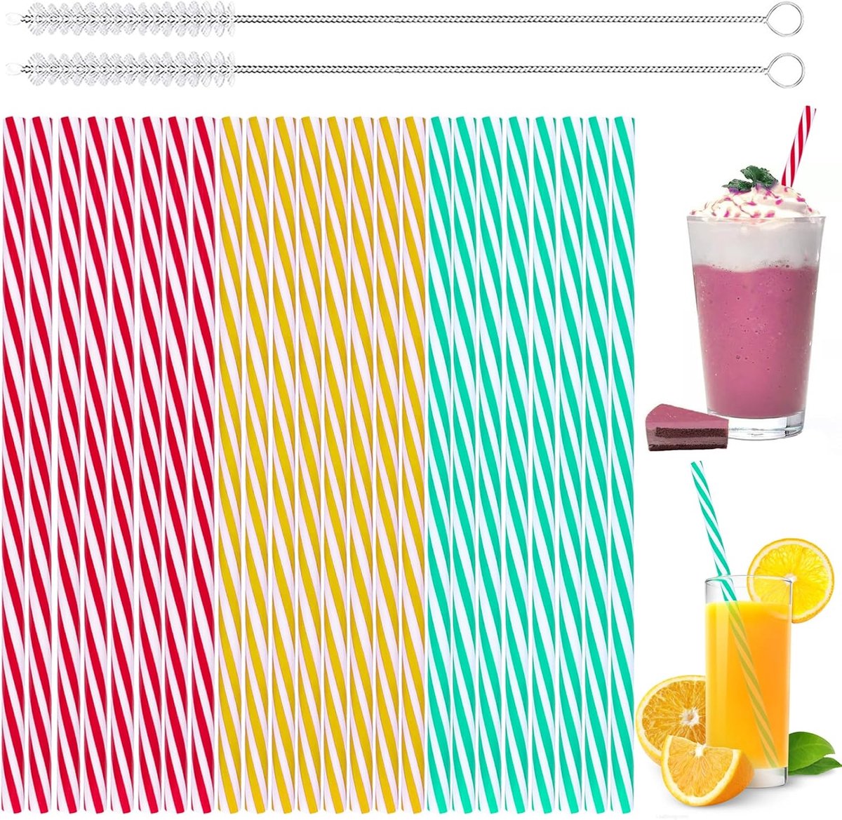 SnelShoppen - 12 Stuks Herbruikbare Rietjes met 1 Schoonmaakborstel, Kleurrijke Rietjes voor Melk, Sap, Cocktails, Thuis, Bar, Feesten en Restaurants