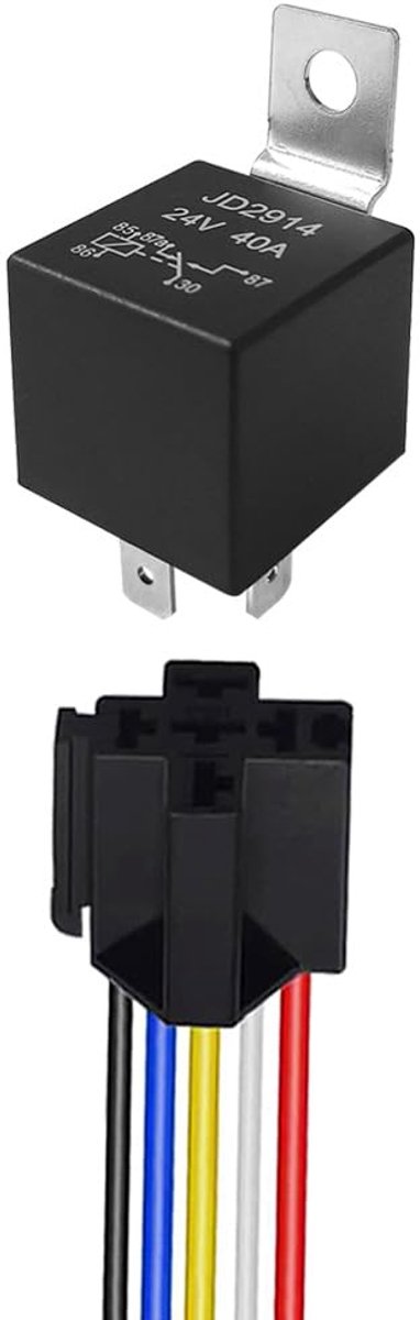 SnelShoppen - 5-Pins Auto Relay 24V 40A SPDT met Draadverbinding en Voorbedrade Stekker - Zwart voor Auto, Motor, Caravan en Tuin