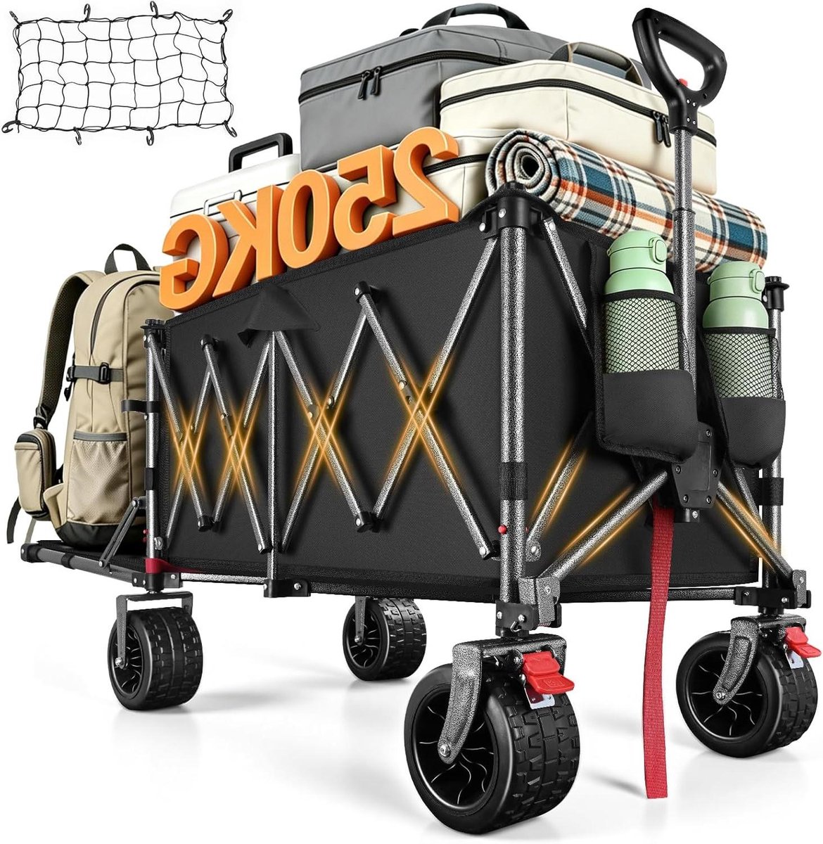 Transportwagen Opvouwbaar - Handige Kar - Buitenactiviteiten - Parkeerrem - 150 kg draaglast - Zwart