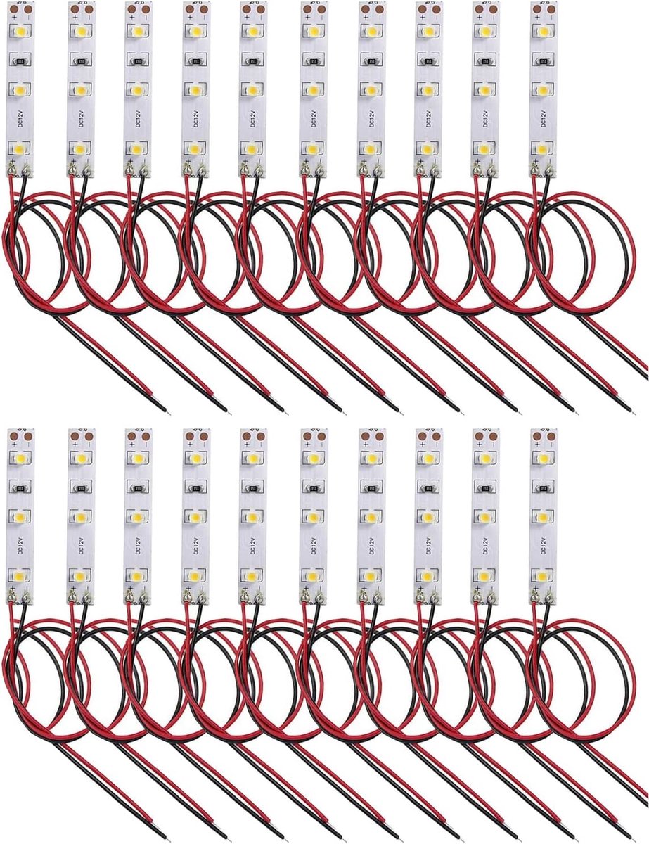SnelShoppen - 20 Stuks LED Strip Warm Wit Zelfklevend 12V-18V met 3 LEDs per Strip - Perfect voor Huishoudelijke Verlichting, Miniaturen en Modelbouw