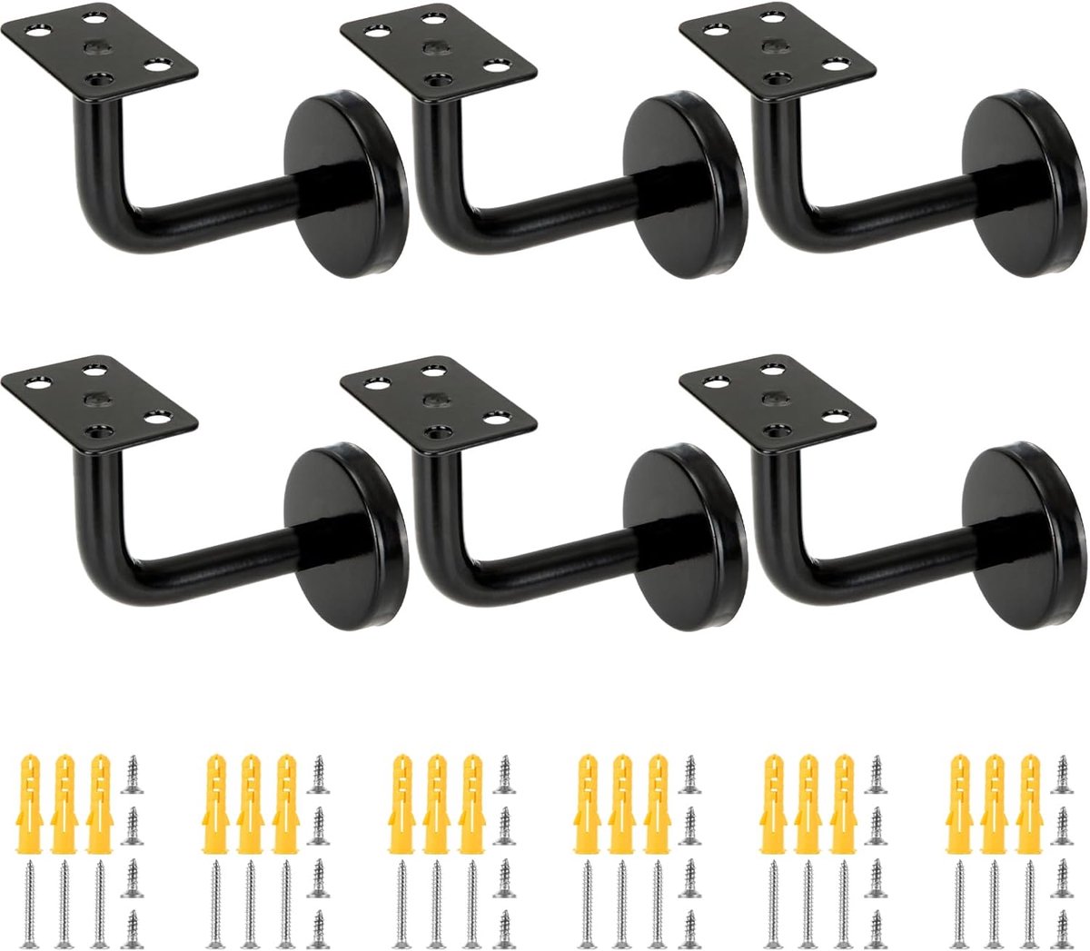 Handrail Holders, Black, Stainless Steel, 60 x 80 mm, for Interior Wall, Stair Railing, Corridor, Wooden Handrail - ShopVlot