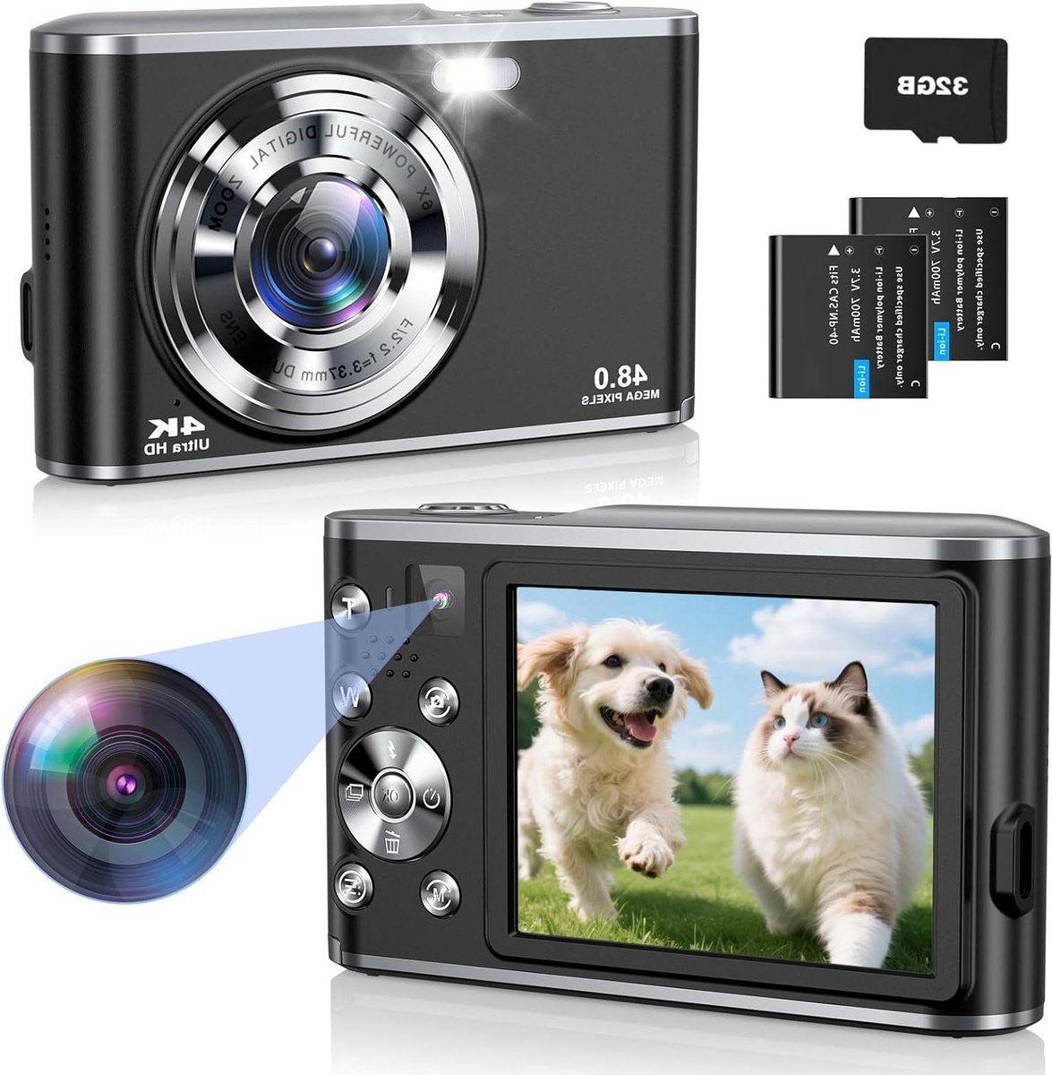 Digitale Camera - Vloggingcamera Fototoestel - Momenten Vastleggen - Dubbele Lens Autofocus - 4K HD - Zwart