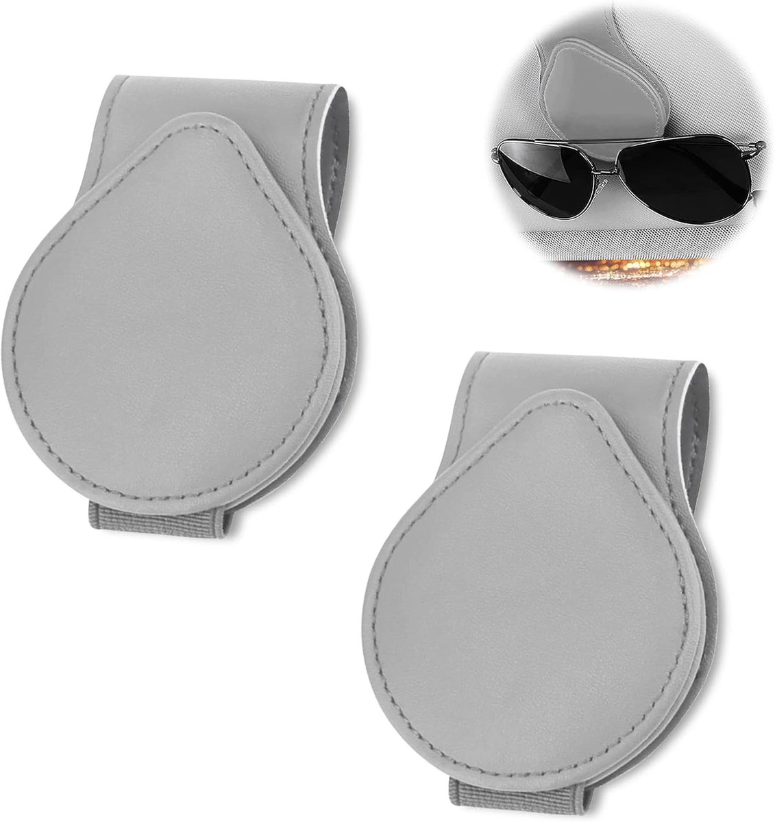 SnelShoppen - 2x Lederen Brilhouder voor Auto, Zonnevisier Brilhouder met Magnetische Zuignap, Aluminium en PU Leer, Perfect voor Brillen, Kaarten en