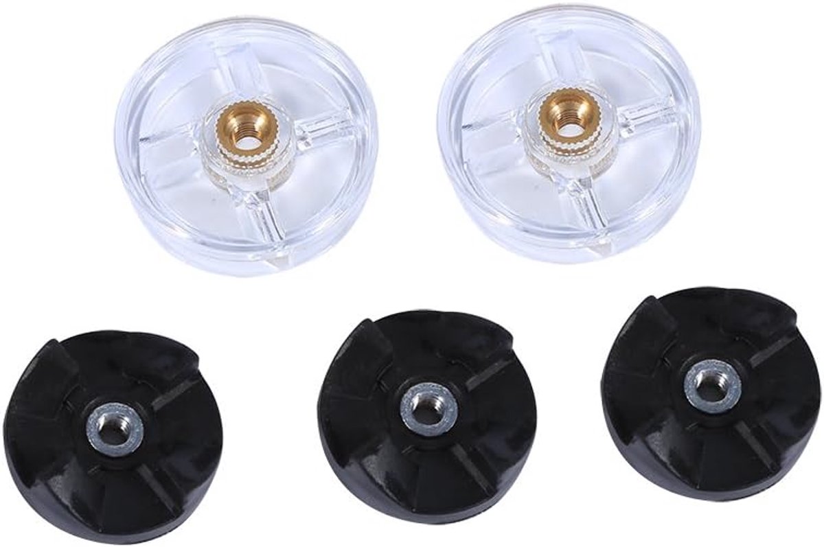 SnelShoppen - Vervangingsonderdelen Set voor Blender - 5 Vervangingswielen, 2 Basiswielen en 3 Meswielen van Plastic, Rubber en Metaal - Zwart en Tran
