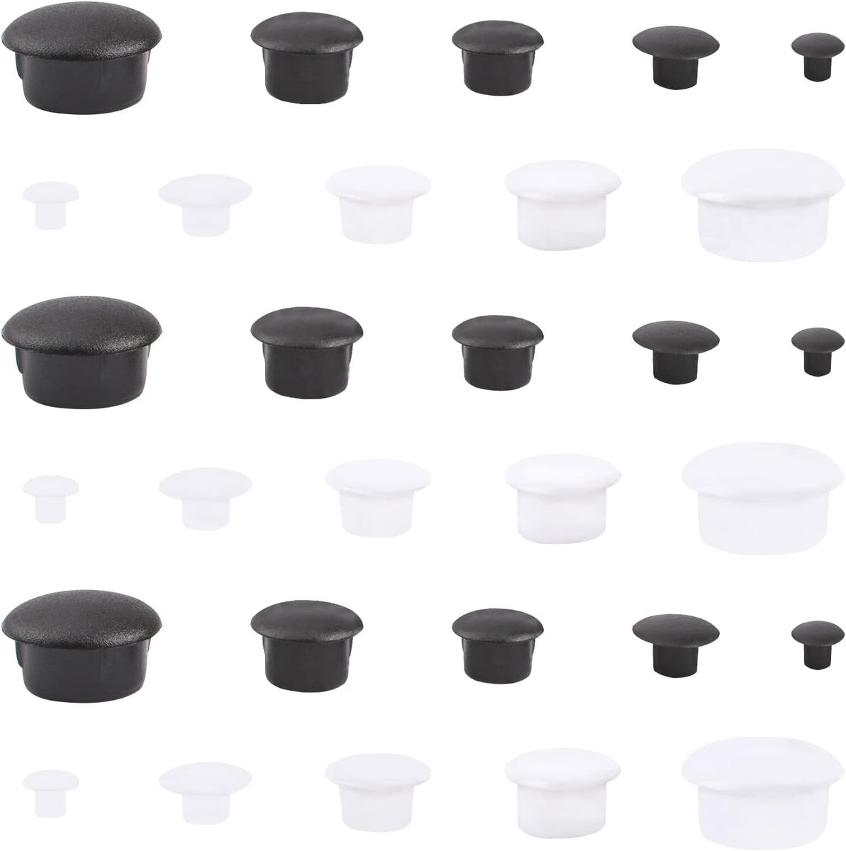 SnelShoppen - 500 Stuks Plastic Gatdoppen Assortiment Set - Schroefdoppen voor Meubels, Keukenkast Invoeg - Wit en Zwart - Diverse Maten