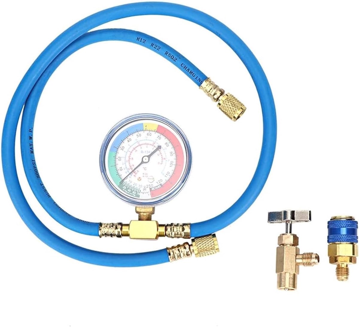 SnelShoppen - R134a Oplaadslang Set met Drukmeter, Koelmiddel Vulslang, R134a Flesopener, Zelfsluitende Connector voor Auto's en Voertuigen