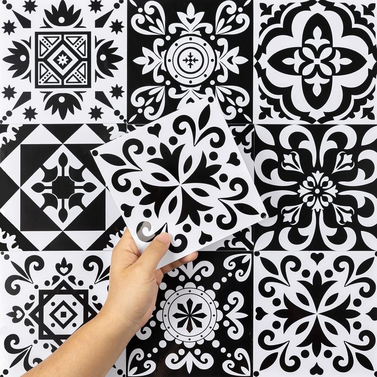 Hode Tile Stickers Mosaic Tiles Sticker Wall - 15 x 15 cm, black, 50 pieces self-adhesive wall tiles, wall decoration - ShopVlot