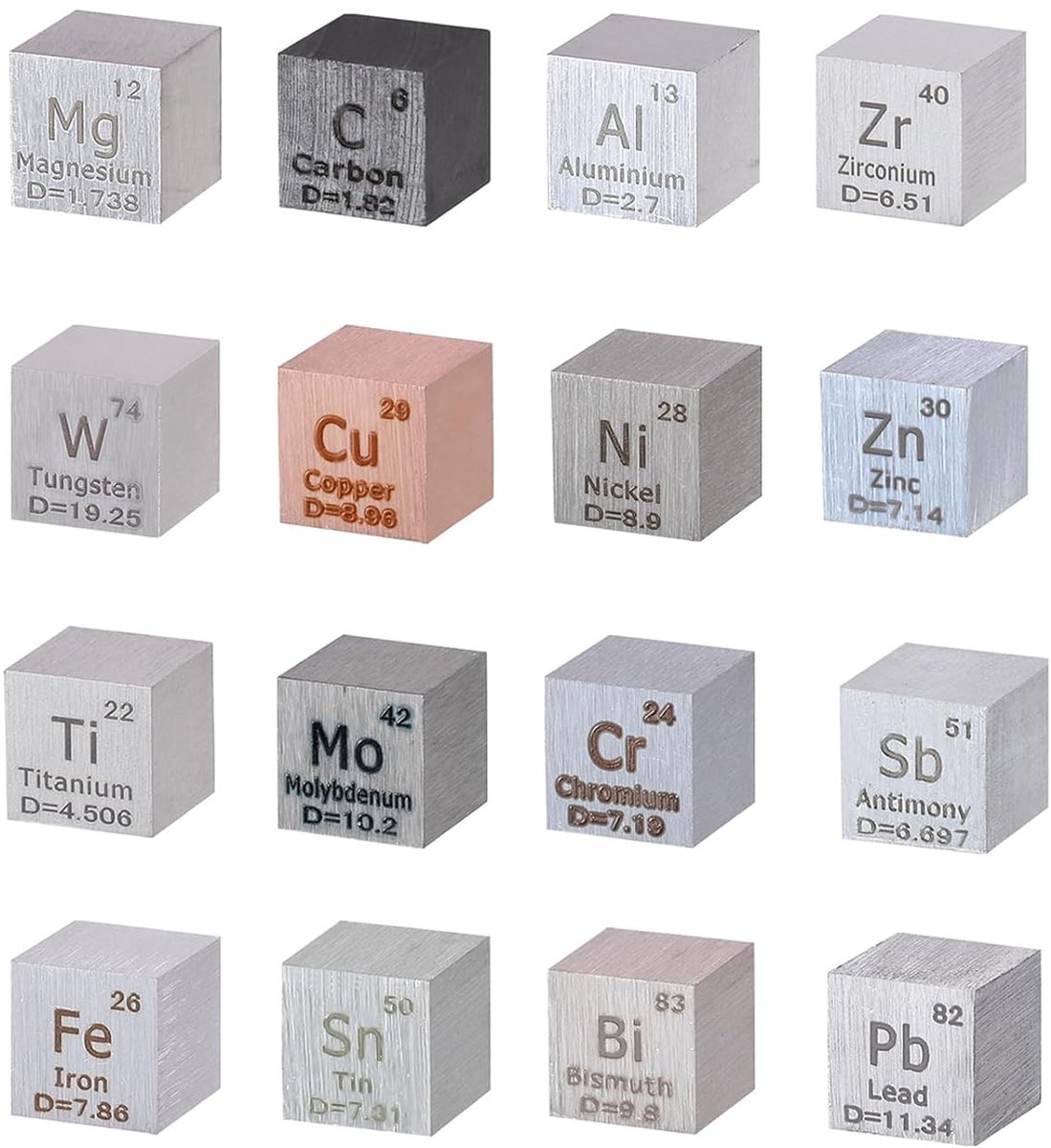 Dobbelstenen Set 16 Stuks - Elementen Dichtheid 0,39 Inch - Chemie Onderwijshulpmiddel - Visuele Hulp - Leuk Cadeau voor Wetenschapsliefhebbers - Elementkubussen
