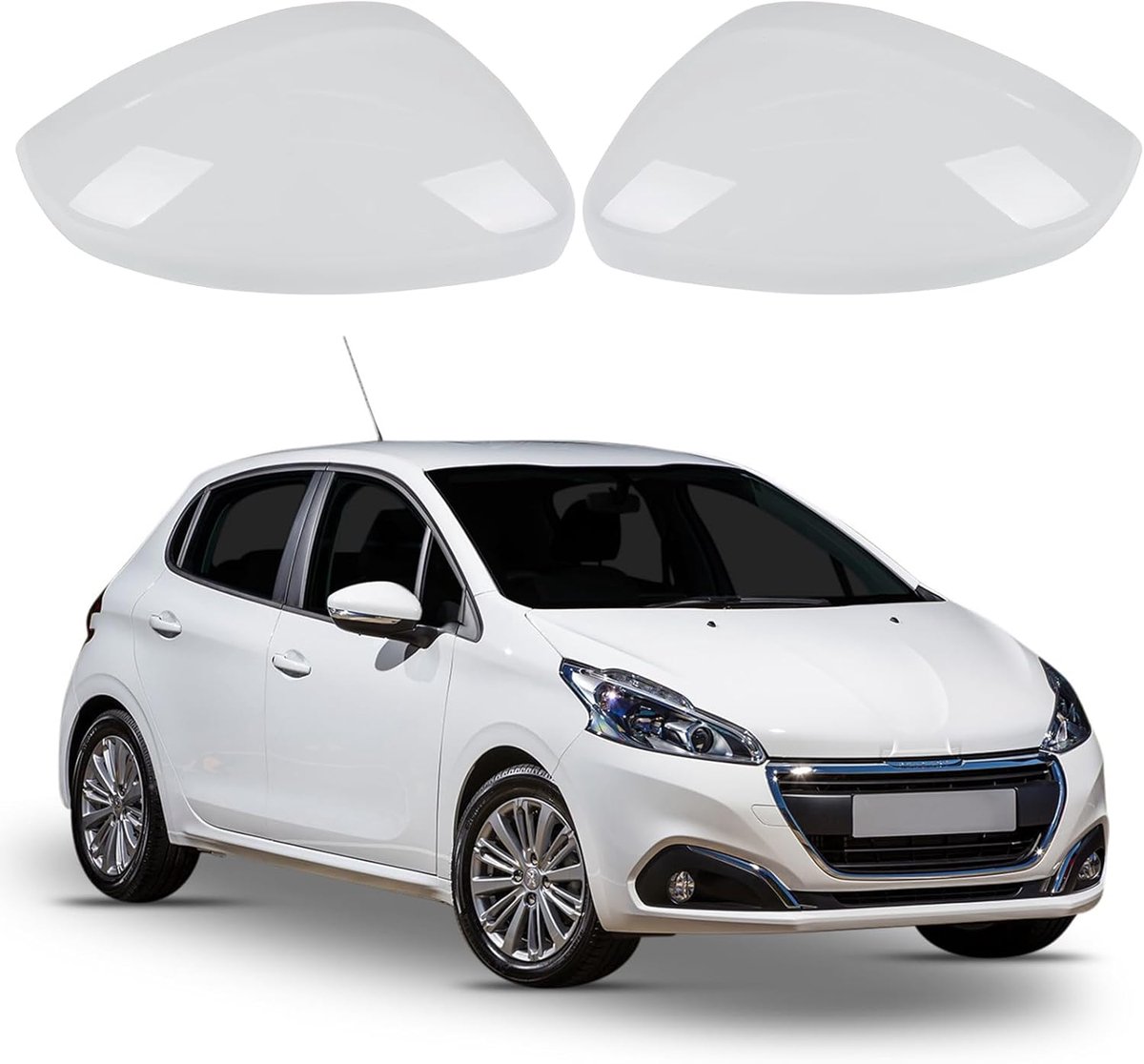 SnelShoppen - 1 Paar Auto Spiegel Covers, Zijkant Spiegel Deksel voor 2012-2019 Peugeot 208, Wit, Duurzaam ABS Materiaal, Eenvoudige Installatie