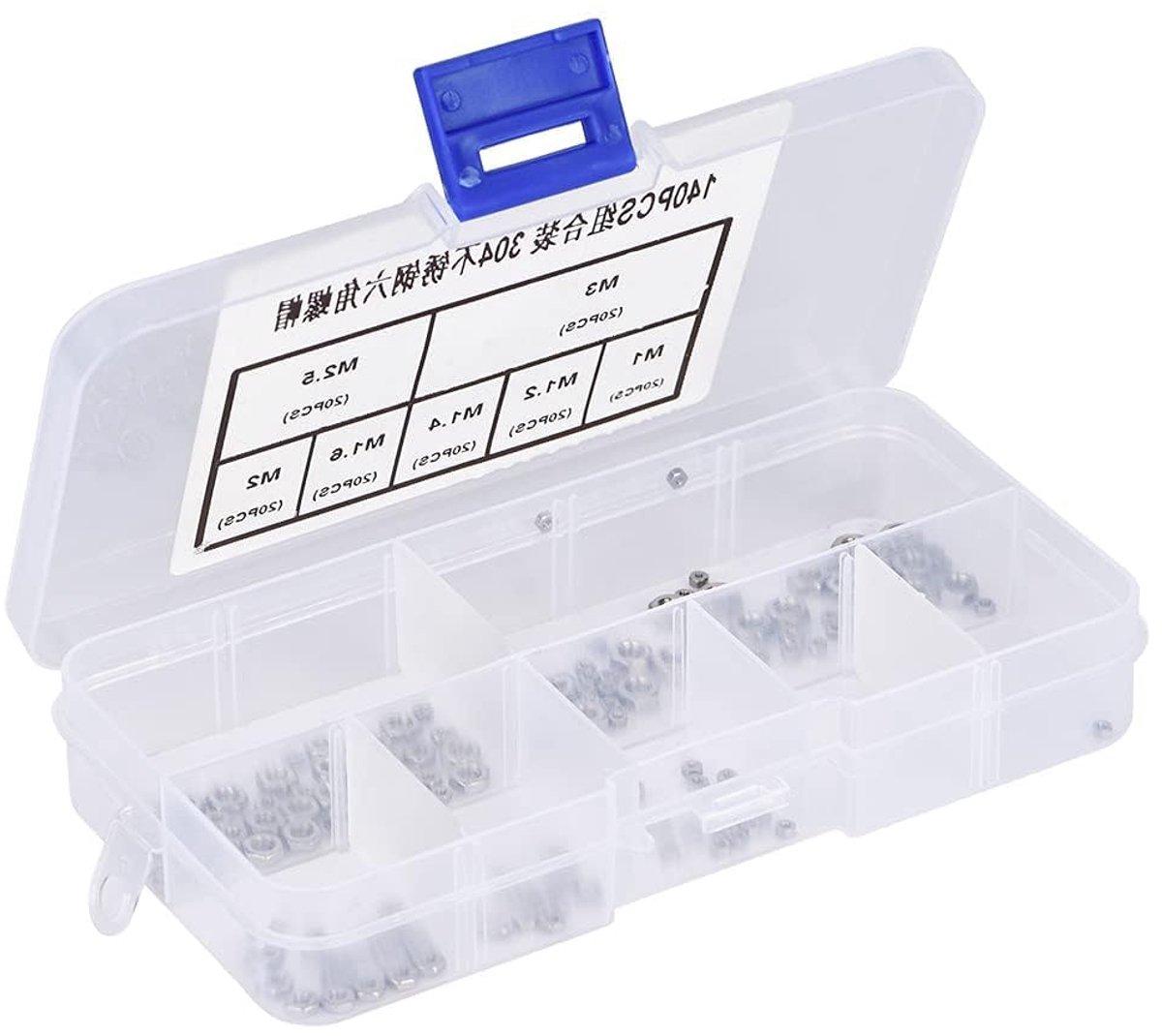 SnelShoppen - 140Pcs M1/M1.2/M1.4/M1.6/M2/M2.5/M3 M1.4 Moeren, RVS 304 Hexagon Moeren voor Bouw en Industrie, Roestvrij Staal, Inclusief Diverse Maten
