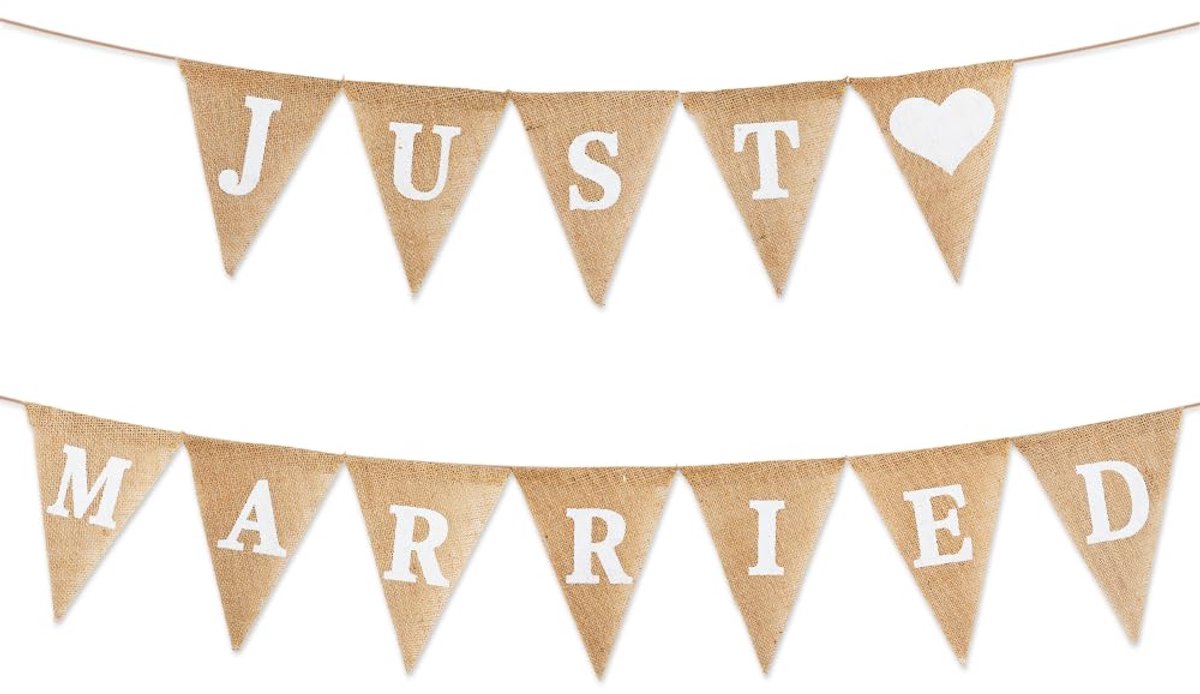 SnelShoppen - Just Married Jute Garlands Versiering Bunting Banner voor Bruiloft, Boho Decoratie, Herbruikbaar, 1 Stuk, Ideaal voor Bruidsbabyshower e