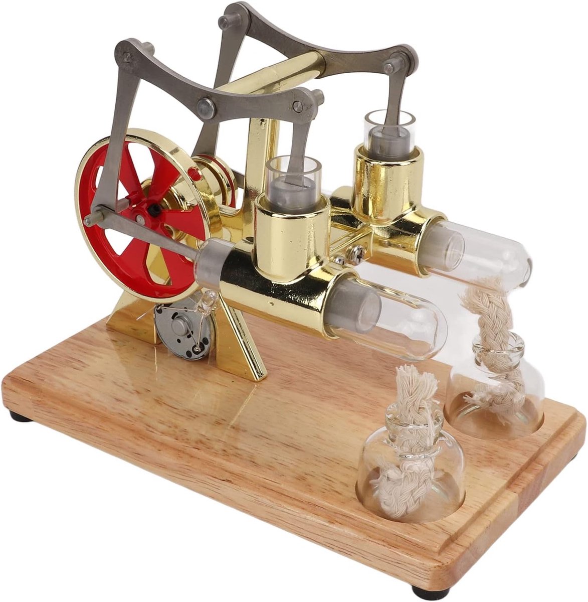SnelShoppen - Stirling Motor Model Dubbel Cilinder Speelgoed Goud Spiegel Gouden Motor Aardewerk Wielen Accessoires voor Educatieve Experimenten