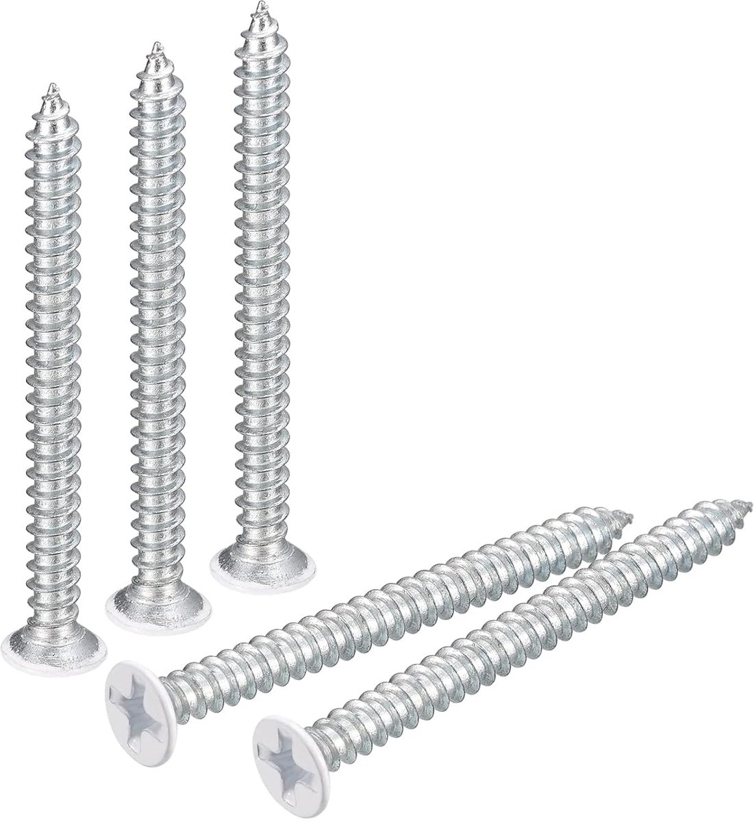 SnelShoppen - 100 Stuks Zelftappende Schroeven ST3.5x40mm Wit - Plat Hoofd Kruiskop Houtschroeven van Koolstofstaal voor Houtbewerking