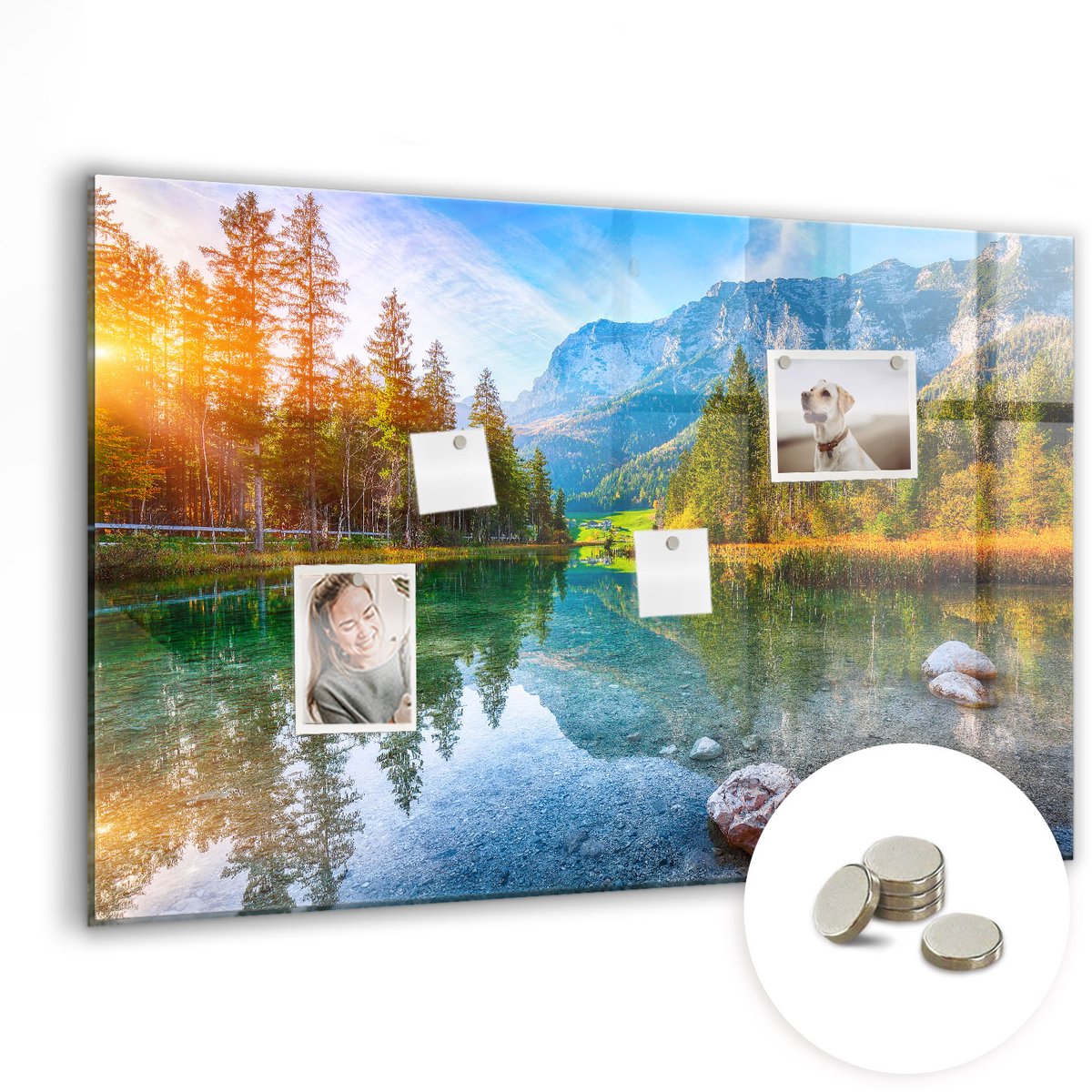 Coloray Glazen Magneetbord - Magnetisch Bord Berglandschap - 90x60 cm - Veelkleurig Magneetbord - Magnetic Board - Woonkamer Decoratie