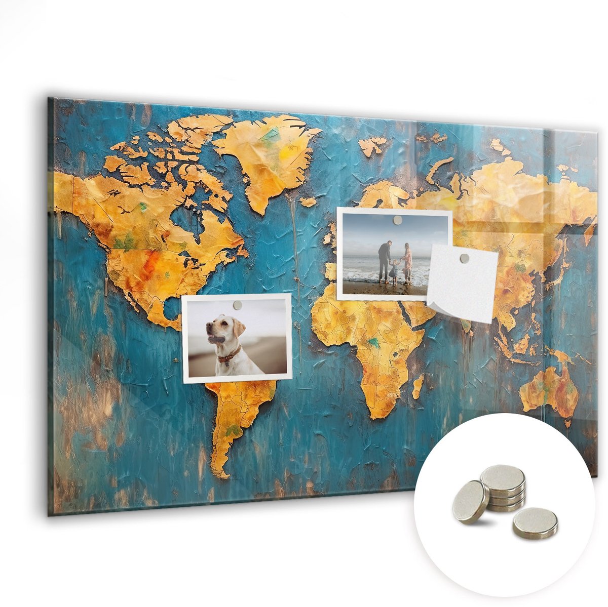Coloray Glazen Magneetbord - Magnetisch Bord Decoratieve wereldkaart - 60x40 cm - Veelkleurig Magneetbord - Magnetic Board - Magneetbord Design
