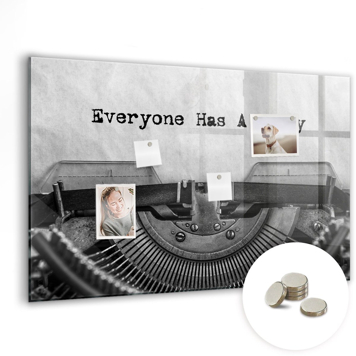 Coloray Glazen Magneetbord - Magnetisch Bord Basilicumblaadjes - 90x60 cm - Zwart-wit Magneetbord - Magnetic Board - Wanddecoratie