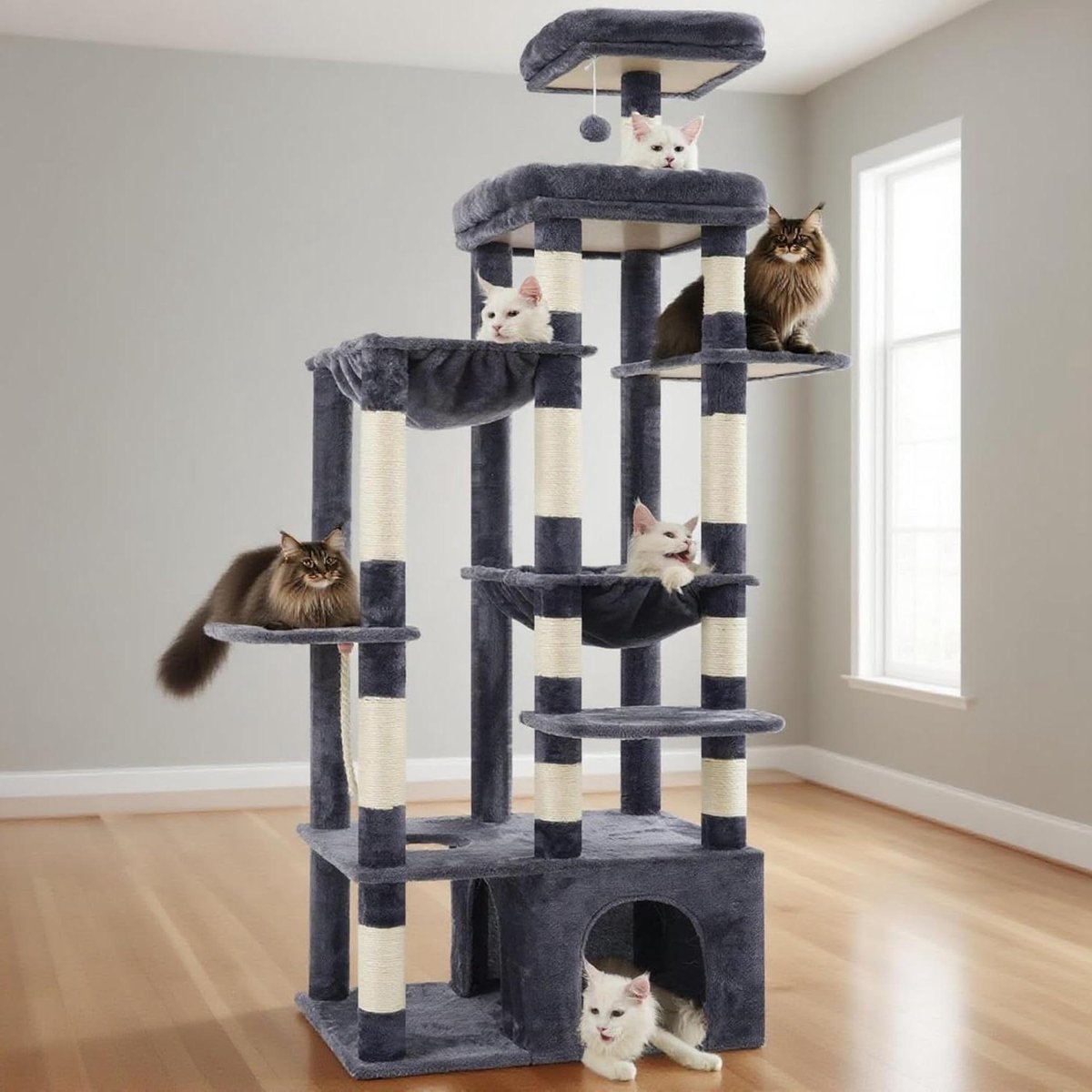 Krabpaal Kattenmeubel - Klimboom Speelstation - Katten Plezier - Extra Stabiele Basis - 180 cm Hoog - Rookgrijs
