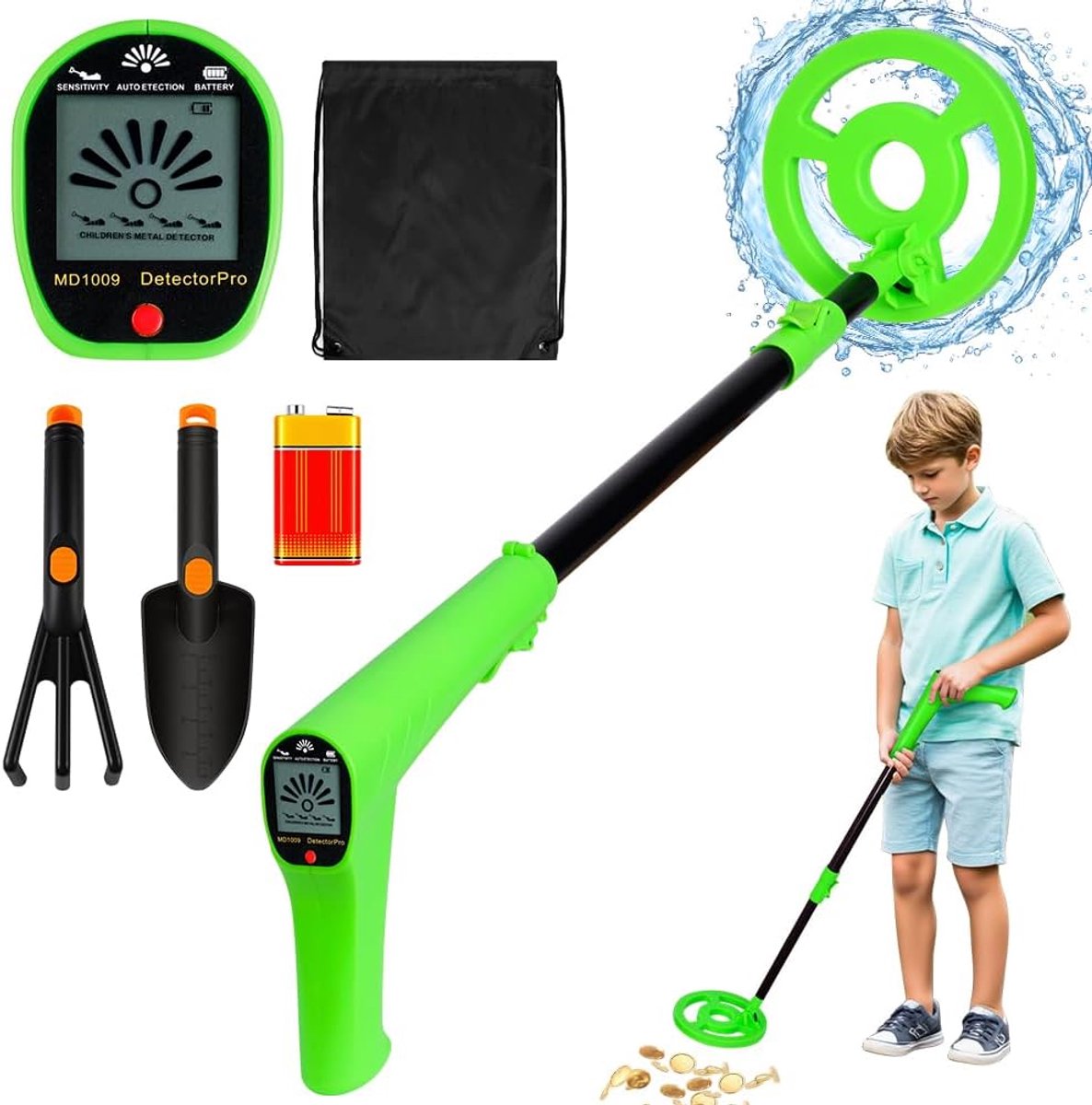 Metalen detector voor kinderen - IP68 waterdicht - LCD-display en geluidssignaal - Ontdekkingstocht met schep en hark - ShopVlot