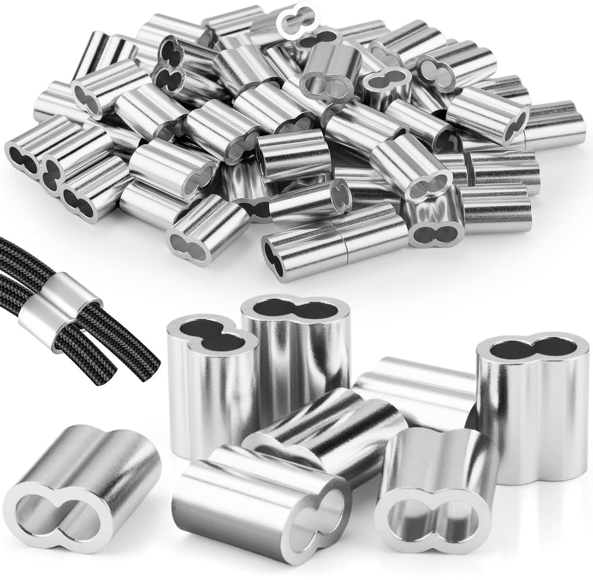 SnelShoppen - Pack van 60 Touwclips 5 mm Dubbele Sleeves Persclips Rubber Touw Trailer Zeil Touw Expander Touw Pers Sleeves Crank Klemmen Touw Connect