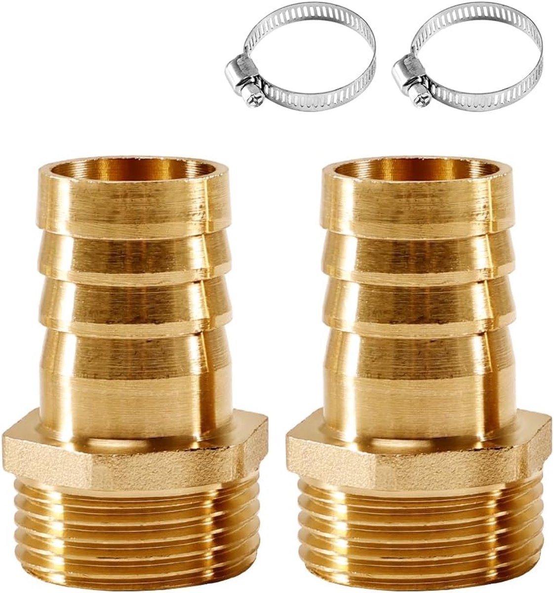 SnelShoppen - 2 Stuks 1 Inch Slangdoorvoer, Messing Slangaansluiting met 2 Slangklemmen, 1 Inch AG x 25 mm, Slangaansluiting voor Tuin en Camping