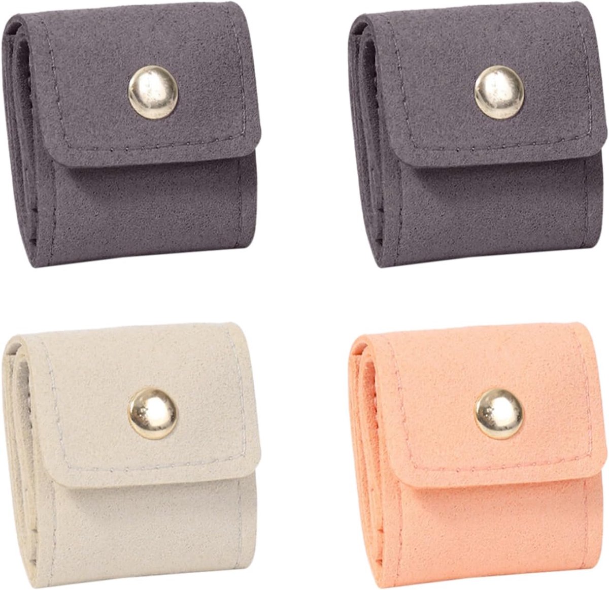 SnelShoppen - 4 Stuks Multifunctionele Sieradenopbergzak, Meerdere Compartimenten, Draagbare Sieradenopslagdoos, Reisaccessoires voor Meisjes, Beige,