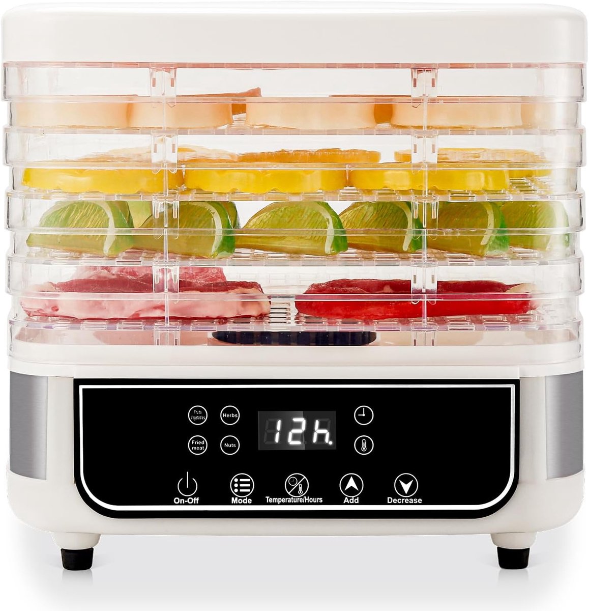 SnelShoppen - 5-laags voedsel droger met LED-display, 72-uurs timer, 35-70°C verstelbare temperatuur voor het drogen van fruit, groenten, vlees en die