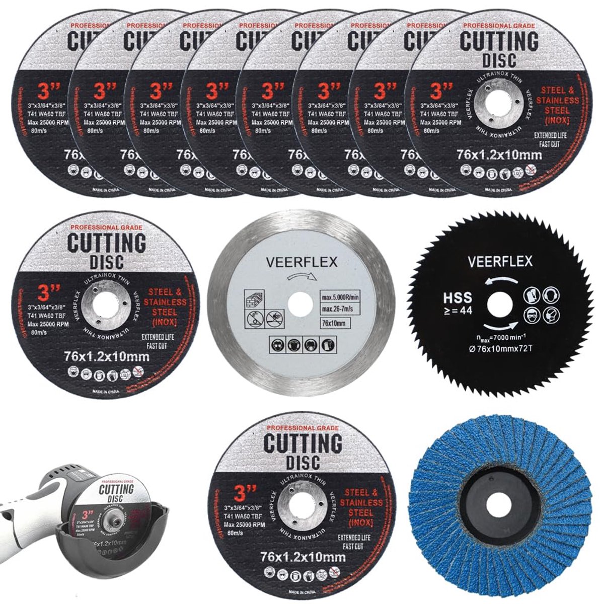 13 pieces cutting disc 76 mm, angle grinding wheel 10 mm center hole for cutting metal, stone, wood, plastic - ShopVlot