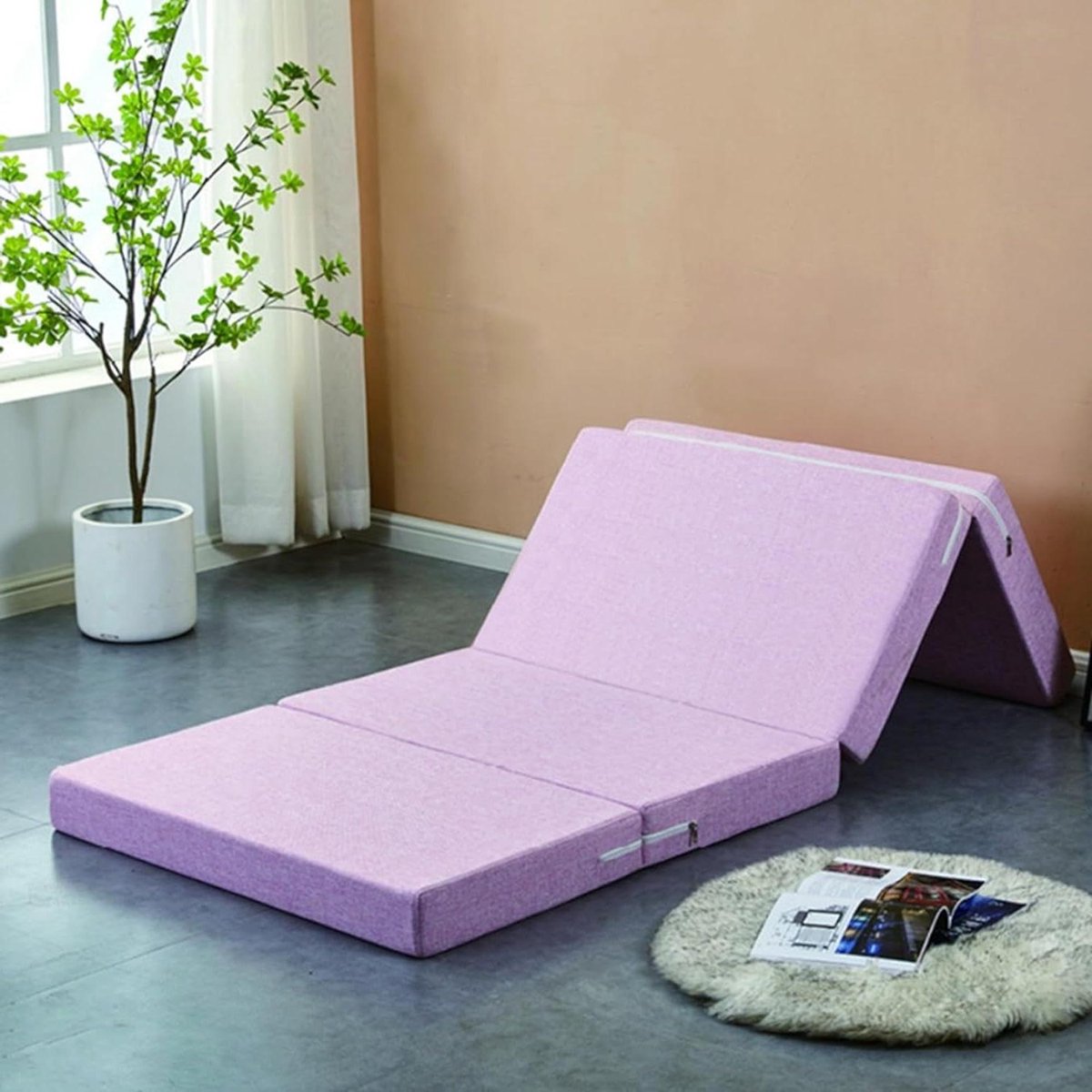 Vouwmatras - Gastenbed Logeerbed - Comfortabel Slapen - Wasbare Hoes - 190 x 80 cm - Paars