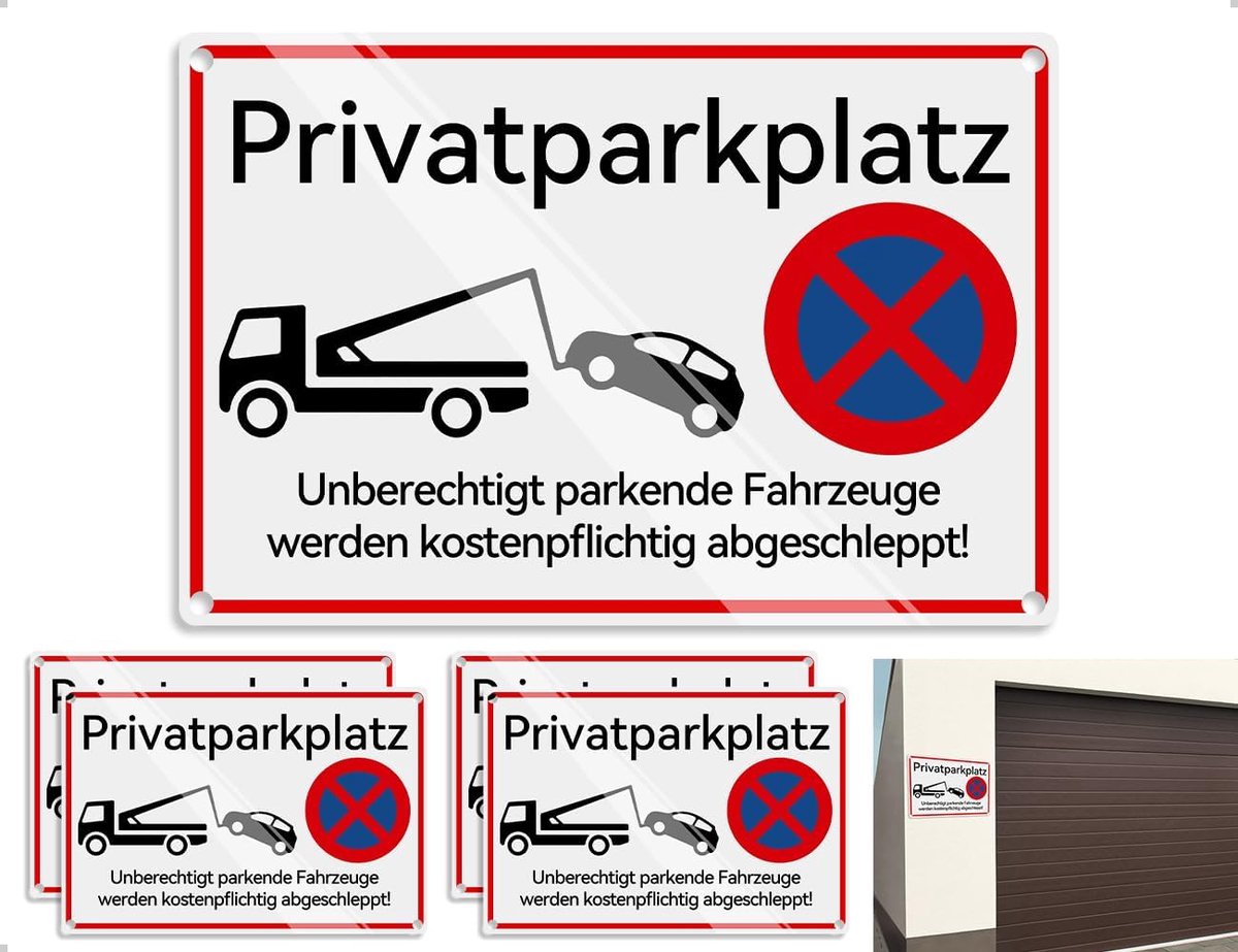 SnelShoppen - 4 Stickers voor Parkeerverbod, Duidelijke Markering, Ideaal voor Woongebouwen, Winkels, Hotels, Scholen, Ziekenhuizen en Fabrieken