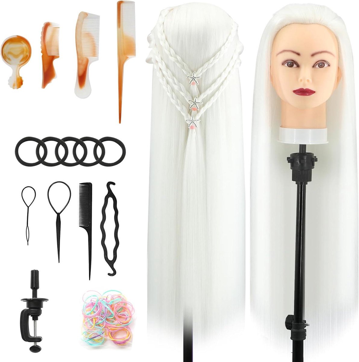 Trainingshoofd Haar - Kappershoofd Styling - Haar Vlechten Oefenen - Synthetisch Vezelhaar - 28 Inch Lengte - Bruin
