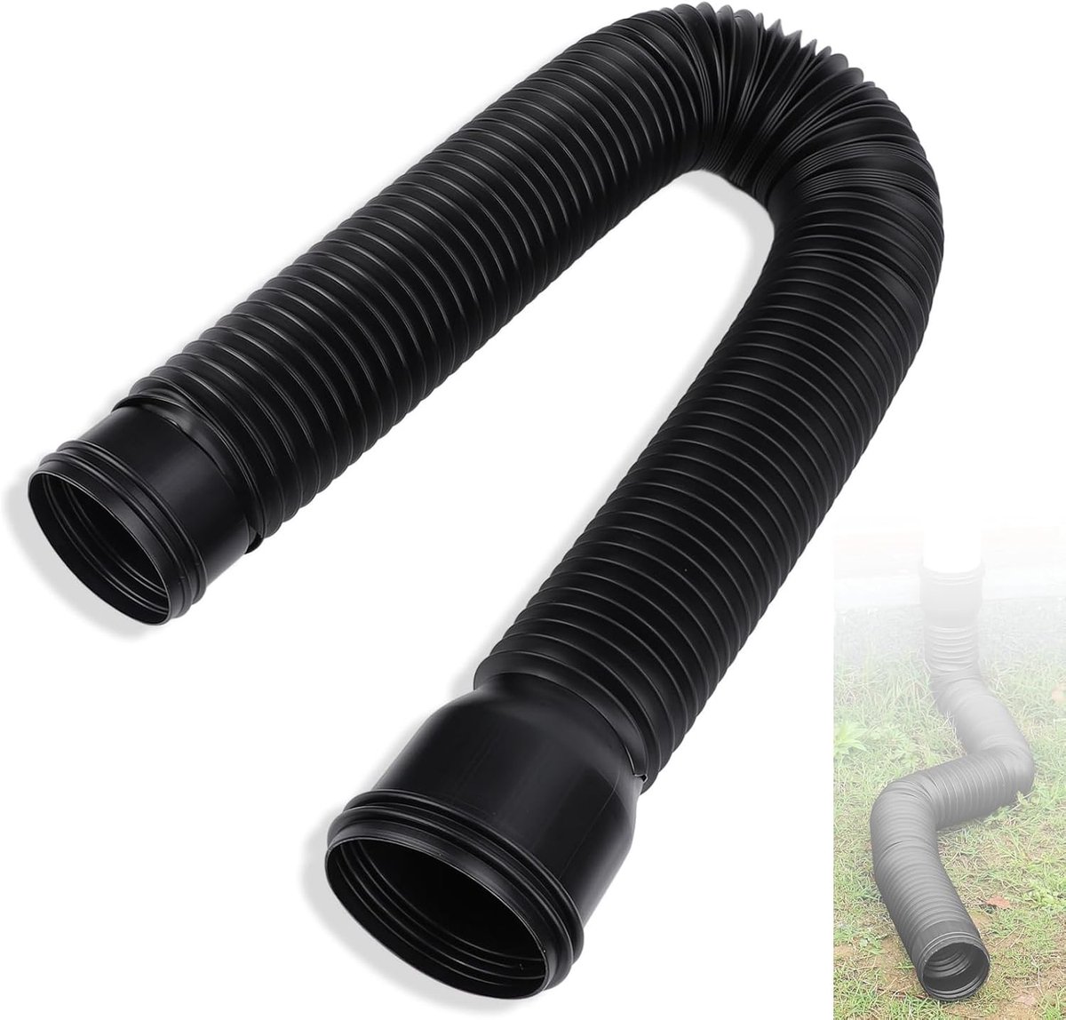 SnelShoppen - Uitschuifbare Afvoeruitloop, Flexibele PE Inverter, Zwart, 51-150 cm, voor Buiten Regenwaterafvoer, Tuin, Terras, Hoogwaardige Materiale