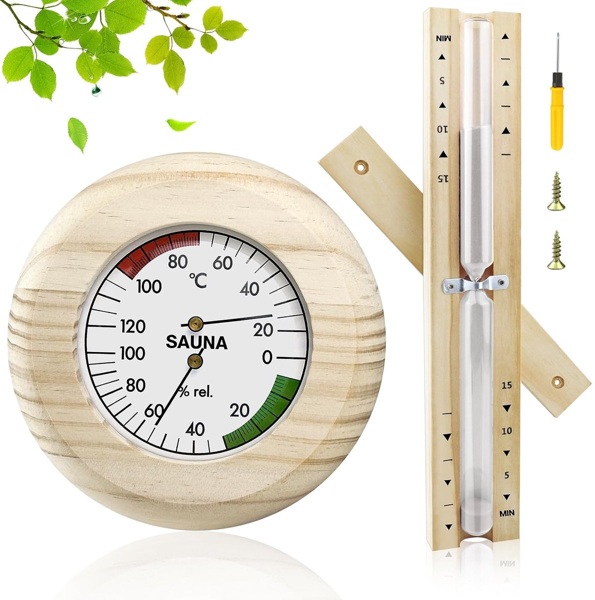 Sauna Thermometer, Hygrometer, Sauna Thermometer, Hygrometer, Wood, Hourglass, Sauna, Timing Accessories, Timer, 15 - ShopVlot