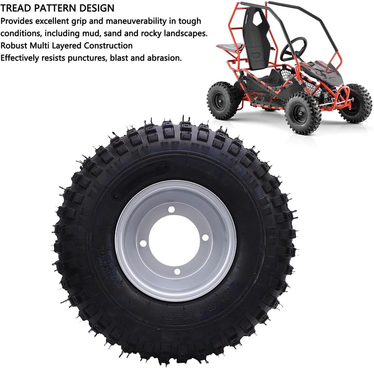 SnelShoppen - Ausla 16x8-7 ATV Go Kart Wiel, Levenslange Bescherming 7 Inch Tubeless Band met 4 Gaten voor Quad Offroad, Kart, Grasmaaier