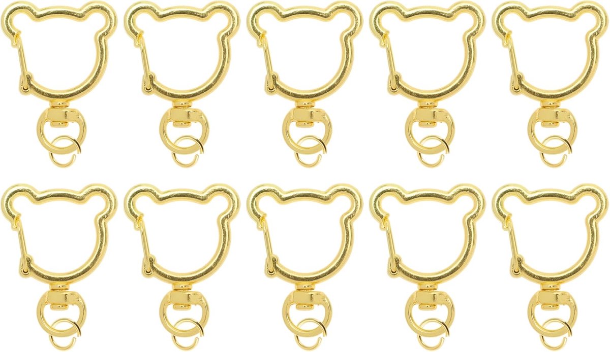 SnelShoppen - 10 Stuks Bear Sleutelhanger met Karabijnhaak en Schroefsluiting voor Handgemaakte Handtassen en Accessoires - Gouden Kleur - Stevig en D