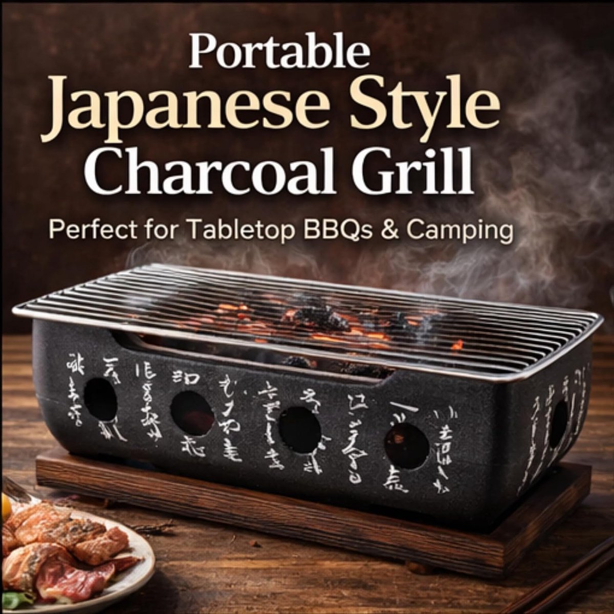 SnelShoppen - Mini Japanse Houtskool BBQ Grill Kachel, Snelverwarmende Aluminium Legering Grillbasis, Ideaal voor Kamperen, Familie Feesten, Picknicks