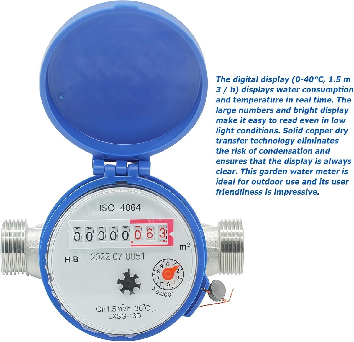 Watermeter 1/2 Inch 15mm - Volledige koper droogloop - Digitale weergave 0-40°C - Ideaal voor tuingebruik - ShopVlot