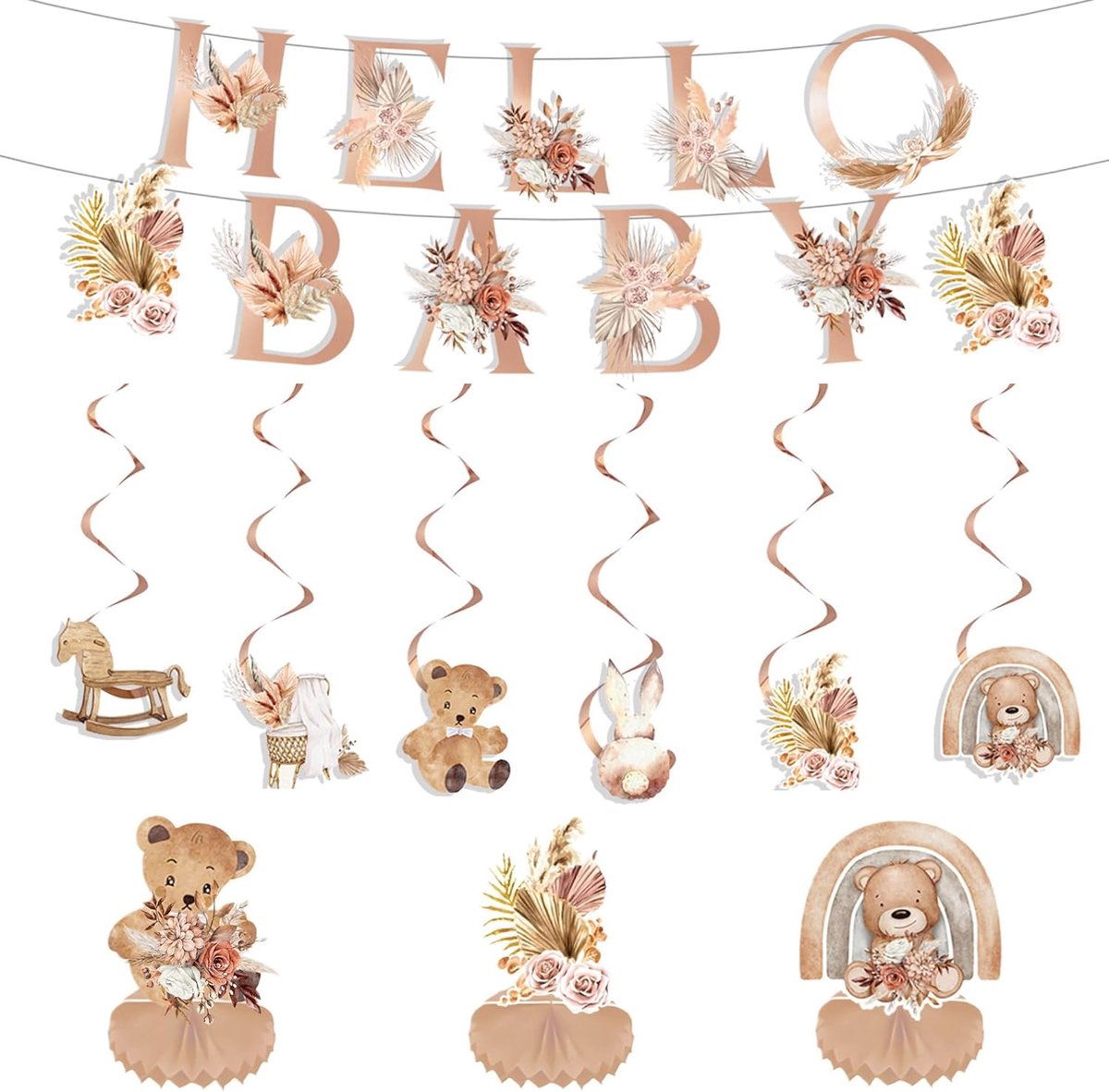 Boho Baby Shower Decoration Set, 11 Pieces, Party Decoration Garland and Hanging Swirl, Baby Shower Decoration - ShopVlot