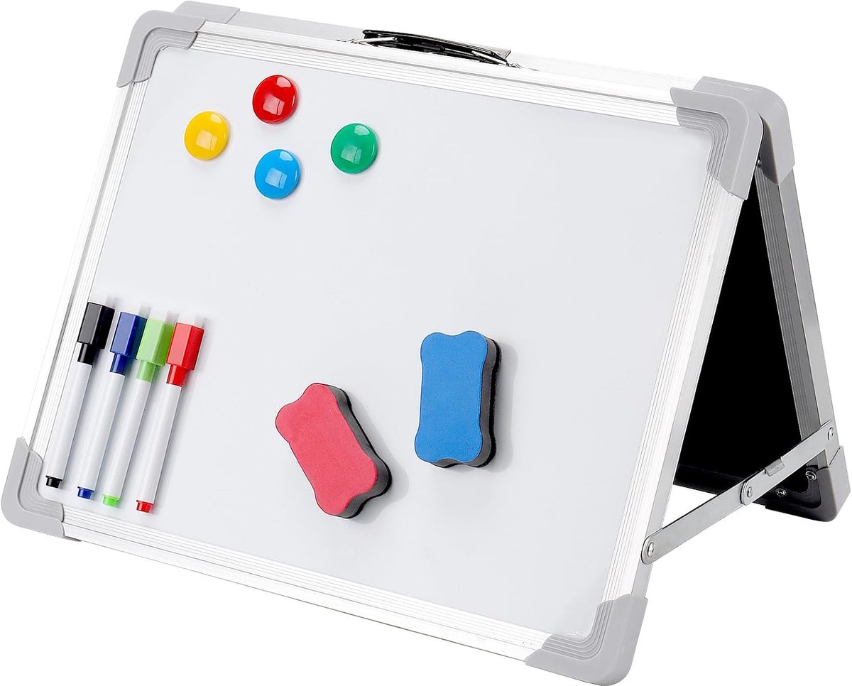 ZOENHOU 30 x 40cm Folding Double-Sided Whiteboard with Aluminium Frame and Stand, Desk Board for Home, Office, Drawing - ShopVlot