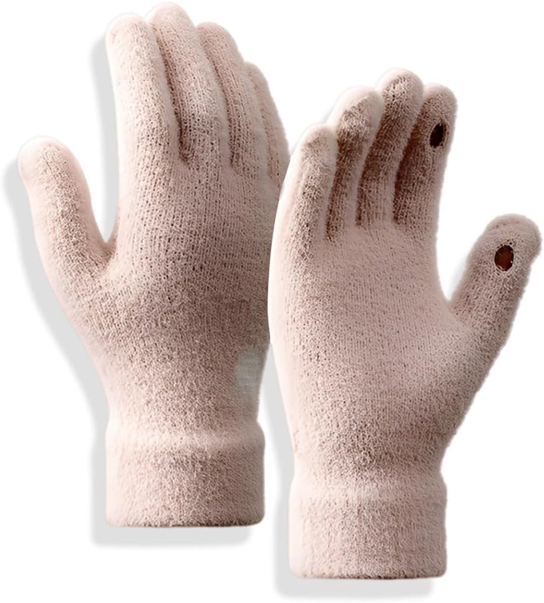 SnelShoppen - Dames gebreide winterhandschoenen, touchscreen handschoenen met fijne fleece voering, warme en comfortabele handschoenen voor binnen en