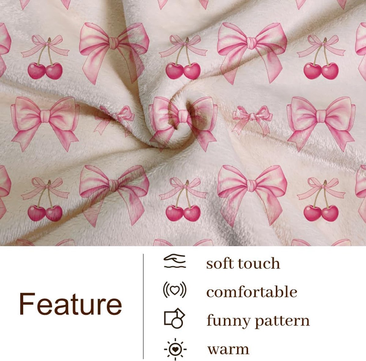 SnelShoppen - Fluffy Zachte Roze Bogen Kersen Dekentje - Aesthetic Flanel Fleece Throw voor Woonkamer, Slaapkamer, Bank, Bed, Reizen, Kantoor, Feestda