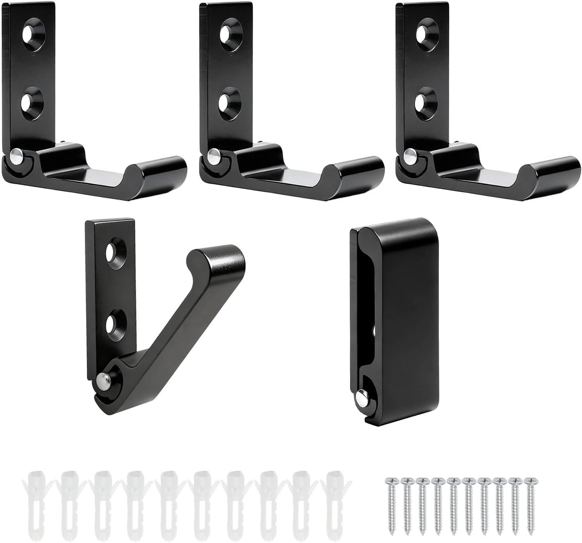 SnelShoppen - Pack van 5 Opvouwbare Wandhaken Zwart - 90° Vouwhaken Aluminium Kledinghaken - Ideaal voor Badkamer, Hal, Keuken, Camper, Jassen, Hoeden