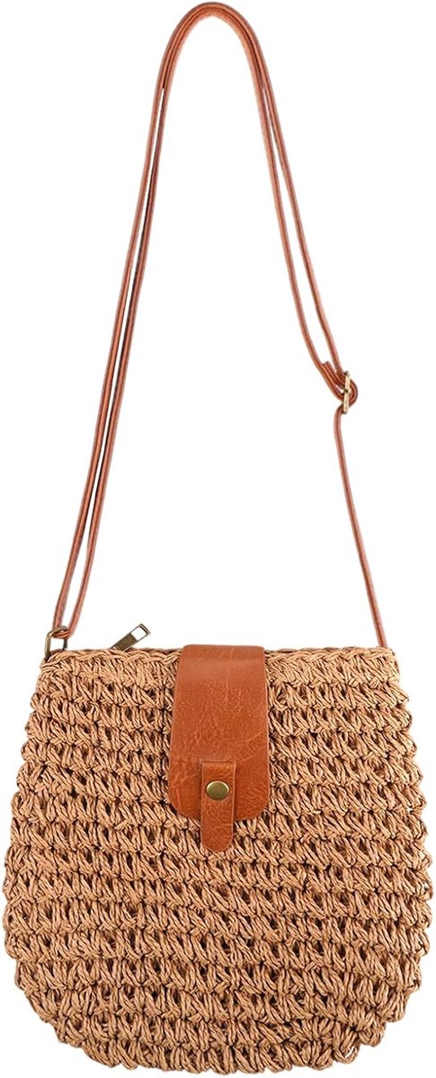 SnelShoppen - Handgemaakte gevlochten stro schoudertas voor dames boho stijl | Lichtgewicht tas voor feest, strand en reizen | Natuurlijke materialen