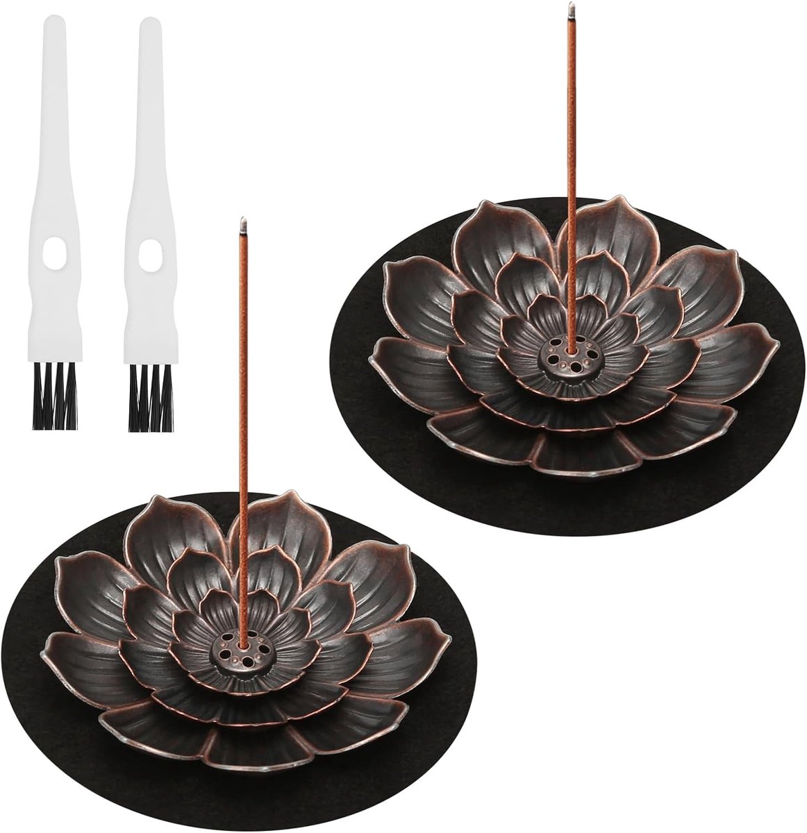 2 Pieces Incense Stick Holders, Metal 6 Holes, Incense Stick Holder, Lotus with Coaster and Brush, Removable Incense - ShopVlot