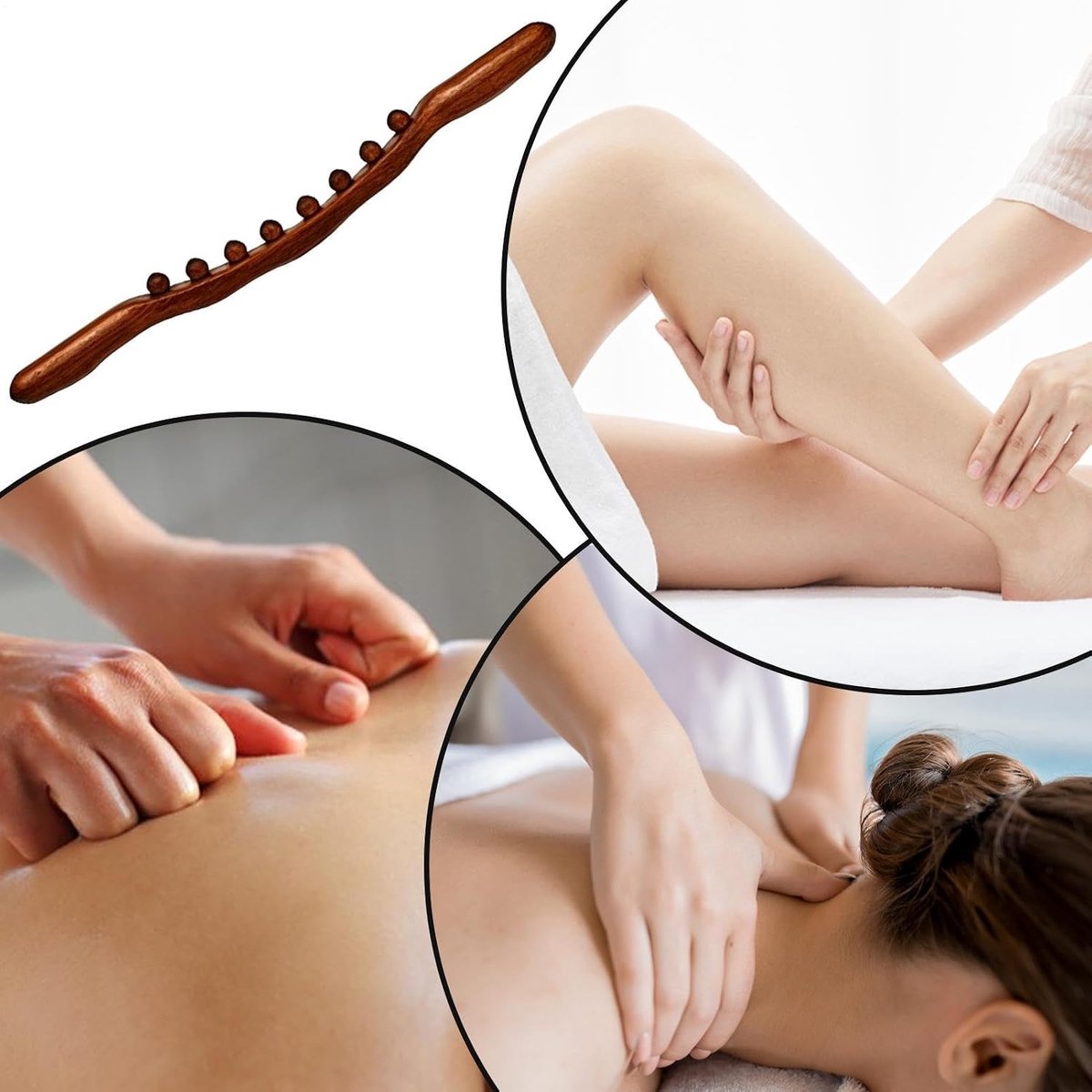 Houten Massageroller - Rugmassageapparaat Cellulitisroller - Spierherstel Bevorderen - 8 Draaiende Kralen - 52 cm - Houtkleur