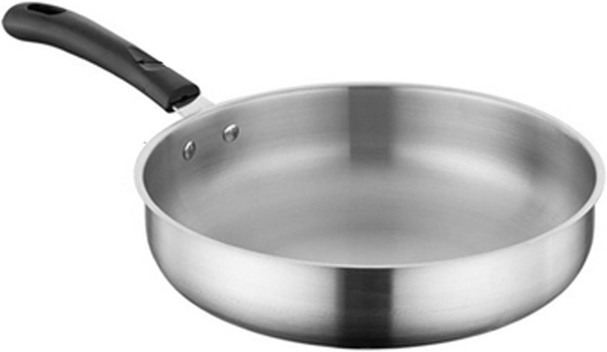 Roestvrijstalen Koekenpan - Koekenpan Platte Bodem - Dagelijks Koken - Dik En Duurzaam - 28 cm - Zilver