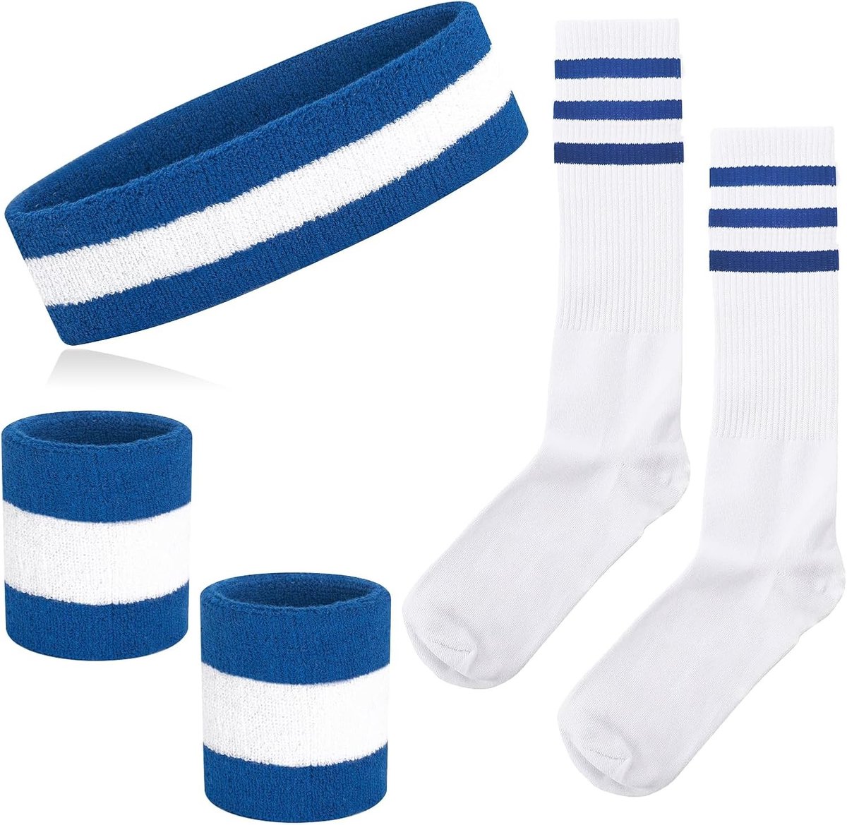 Gestreepte Sweatbands en Sokken Set - 80 Stuks - Perfect voor 90s Kostuums, Sport en Fitness Accessoires voor Mannen en Vrouwen