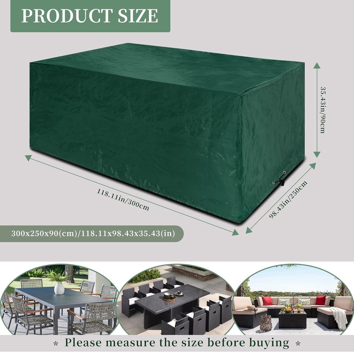 Tuinmeubelset Hoes - Groen - 300 x 250 x 90 cm - Waterdichte Buitenmeubelhoes met UV-bescherming - Voor Tuinmeubels