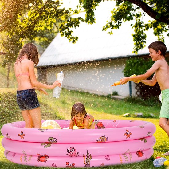 SnelShoppen - Peddelende Zwembaden voor Kinderen, 51 Inch Rond Opblaasbaar Baby Zwembad met 3-Ringen, Roze Peuter Watersportcentrum voor Binnen & Buit van Snelshoppen — afbeelding 3