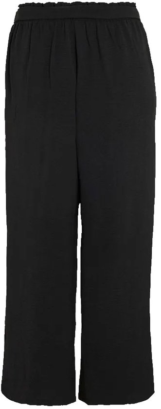 Zwarte culotte broek met kreukeltextuur en elastische tailleband.
